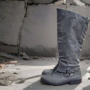 XOXO Middleton High Grey Strappy Fashion Boots Women's Size 8.5